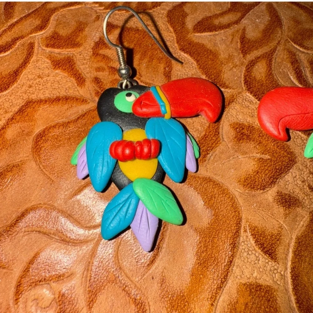 Toucan Clay ? Colorful Resort Ready Earrings Hamptons Summer Ready Never Worn
